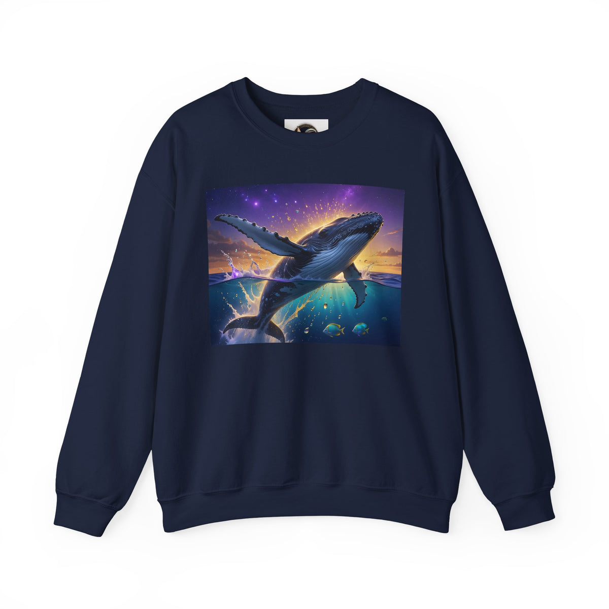 Whale Dreamscape Crewneck Sweatshirt — Cosmic Ocean Sunset Graphic
