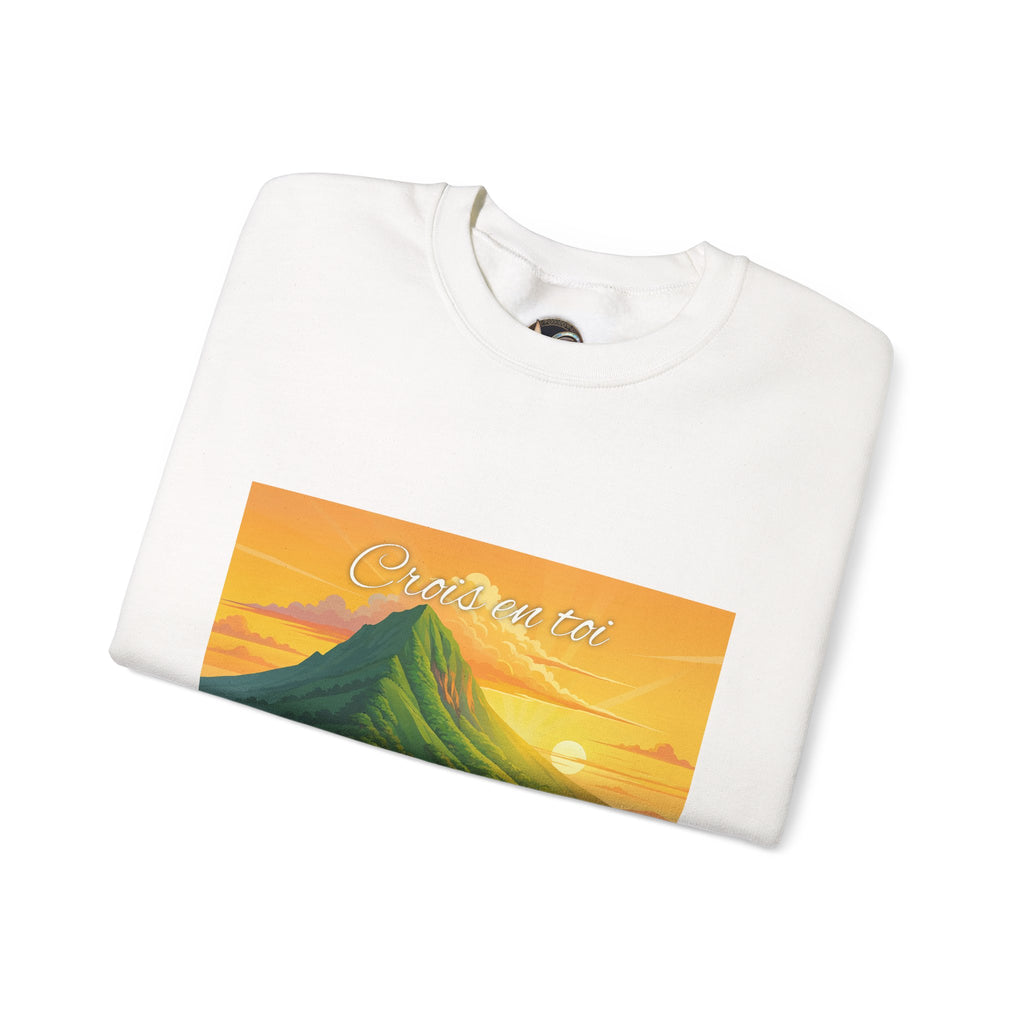 Crewneck Sweatshirt — Tropical Sunrise Volcano Graphic 'Curaçao'
