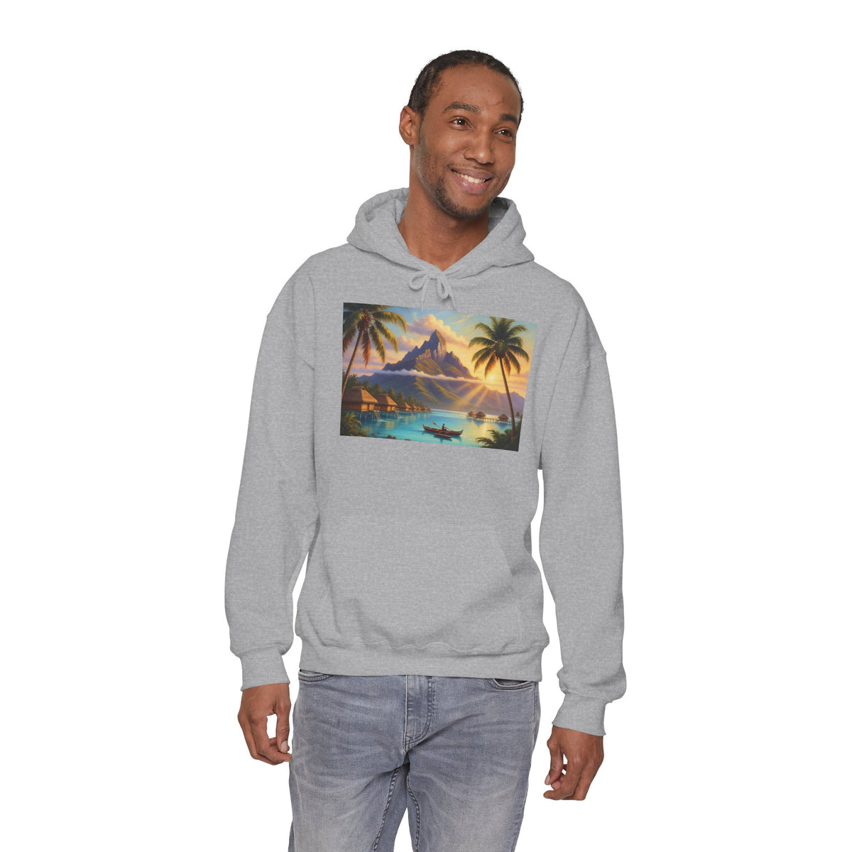 Tropical Sunset Hoodie — Vintage Island Beach Scene Pullover