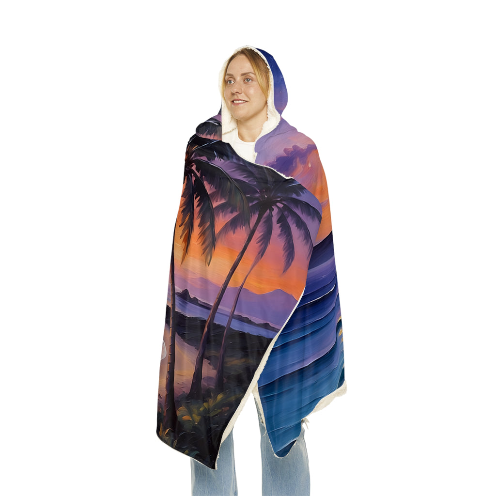 Tropical Sunset Snuggle Blanket – Hooded Beach Throw with Palm Trees