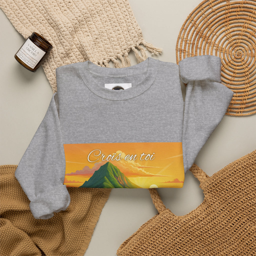 Crewneck Sweatshirt — Tropical Sunrise Volcano Graphic 'Curaçao'