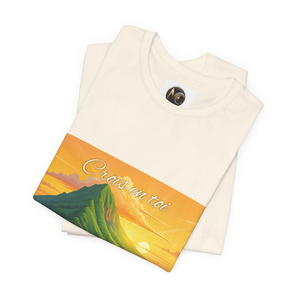T-Shirt — Sunrise Mountain Landscape Tee with 'Oahu' Script