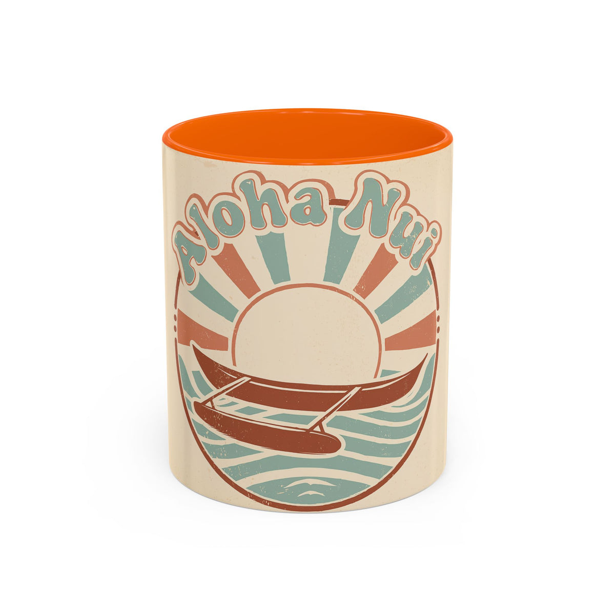 Aloha Nui Coffee Mug — Retro Hawaiian Canoe Sunset Accent Mug (11/15oz)
