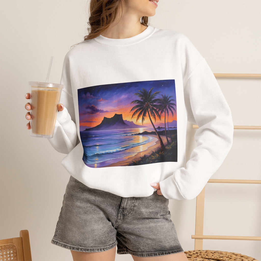 Tropical Sunset Sweatshirt — Hawaiian Beach Scene Crewneck