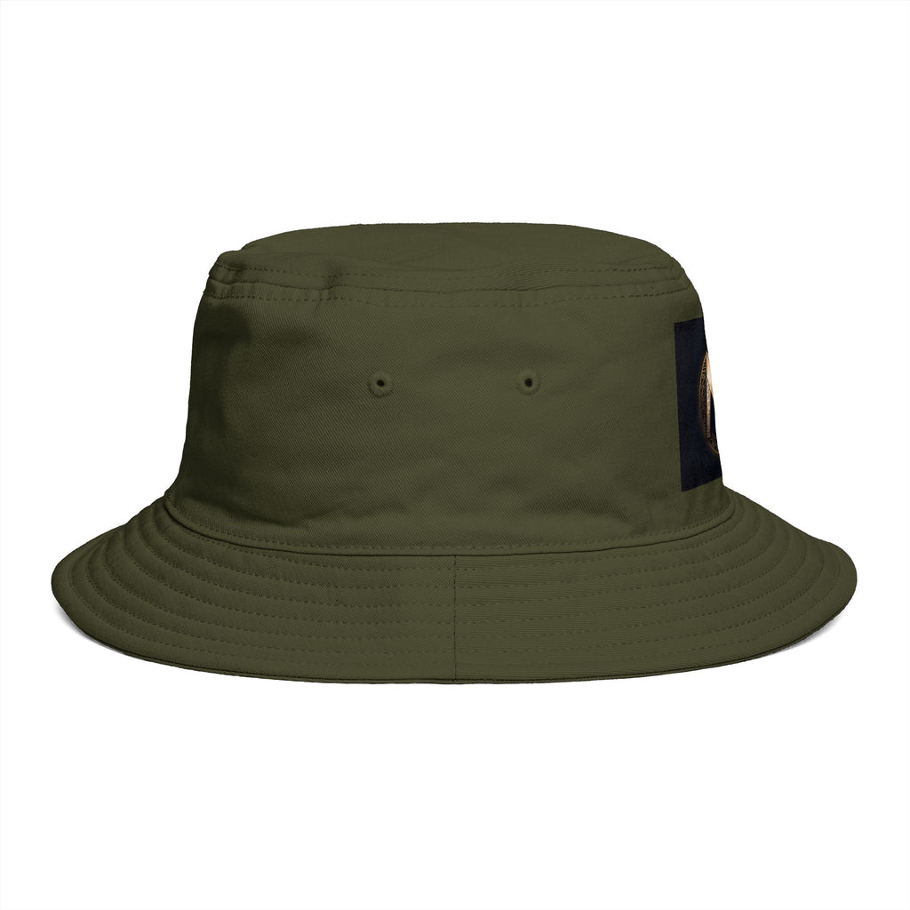 Brown Bucket Hat with Gold and Pearly Emblem — Bold Statement Sun Hat