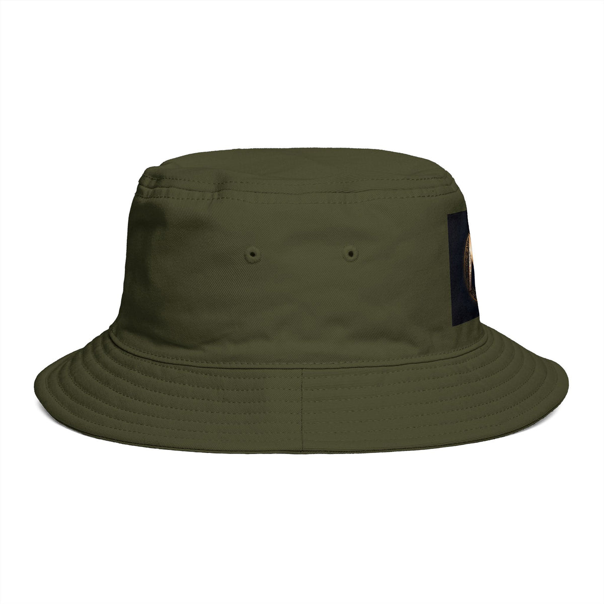 Brown Bucket Hat with Gold and Pearly Emblem — Bold Statement Sun Hat