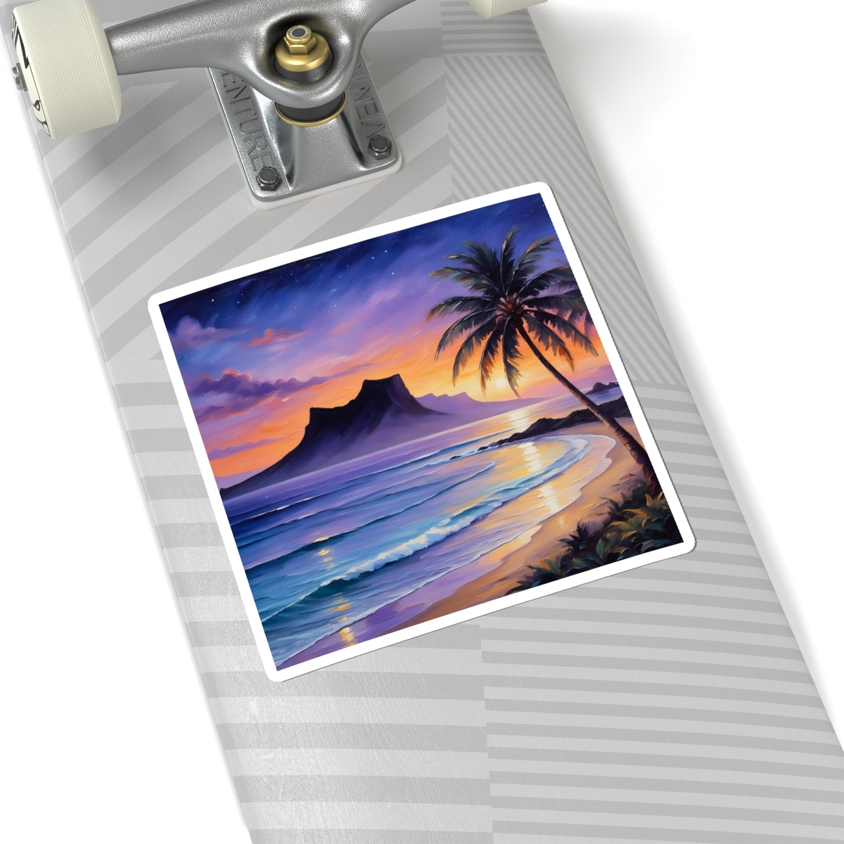 Tropical Sunset Sticker — Palm Trees Beach Wave Kiss-Cut Decal