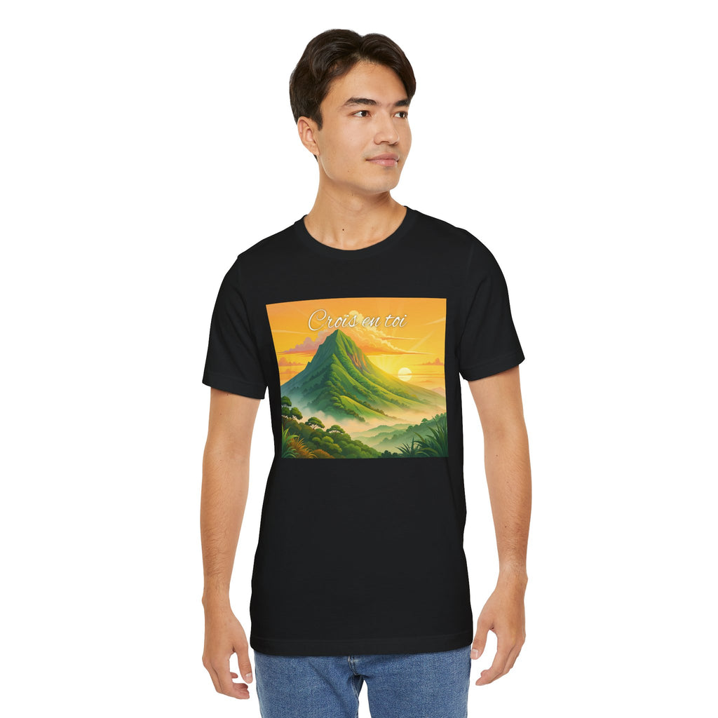 Sunrise Mountain Graphic Tee — 'Good Morning' Scenic Nature T-Shirt