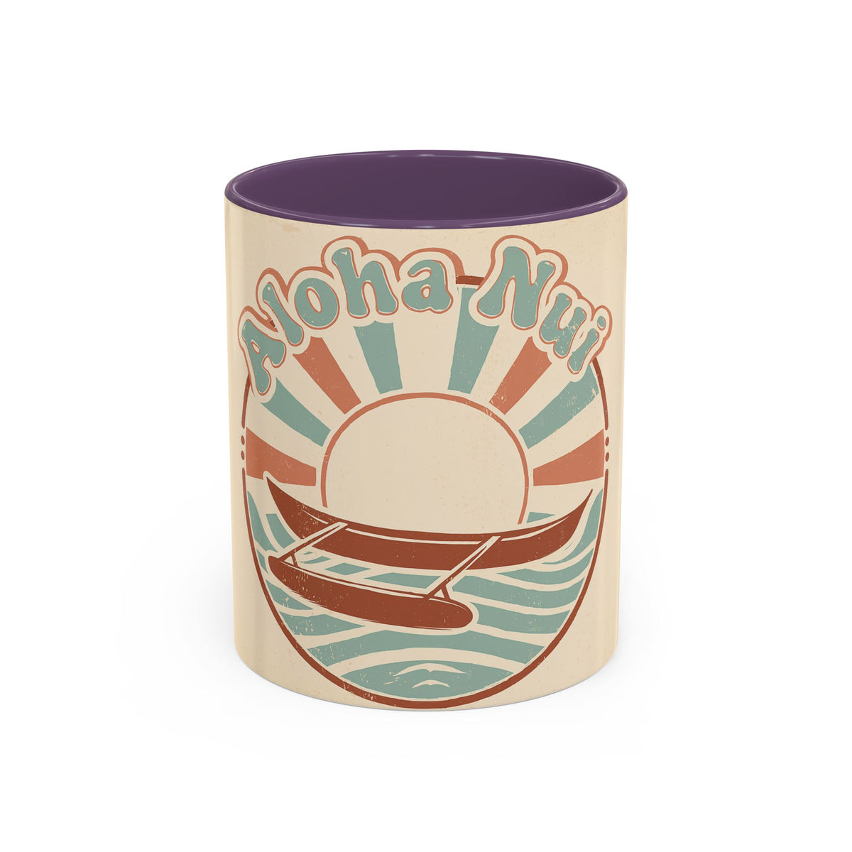 Aloha Nui Coffee Mug — Retro Hawaiian Canoe Sunset Accent Mug (11/15oz)