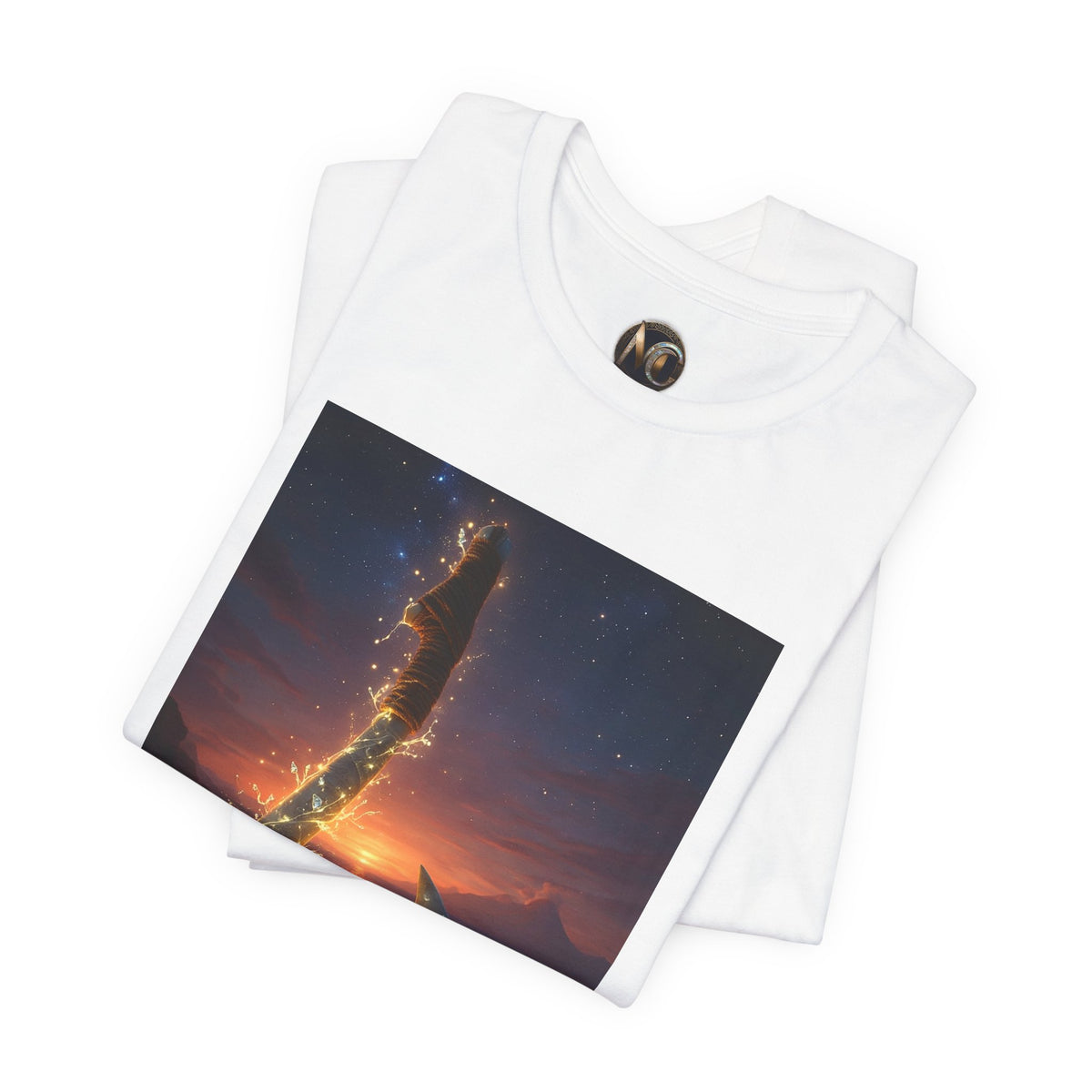 Fiery Hook Graphic Tee — Flaming Fishing Hook Sunset T-Shirt