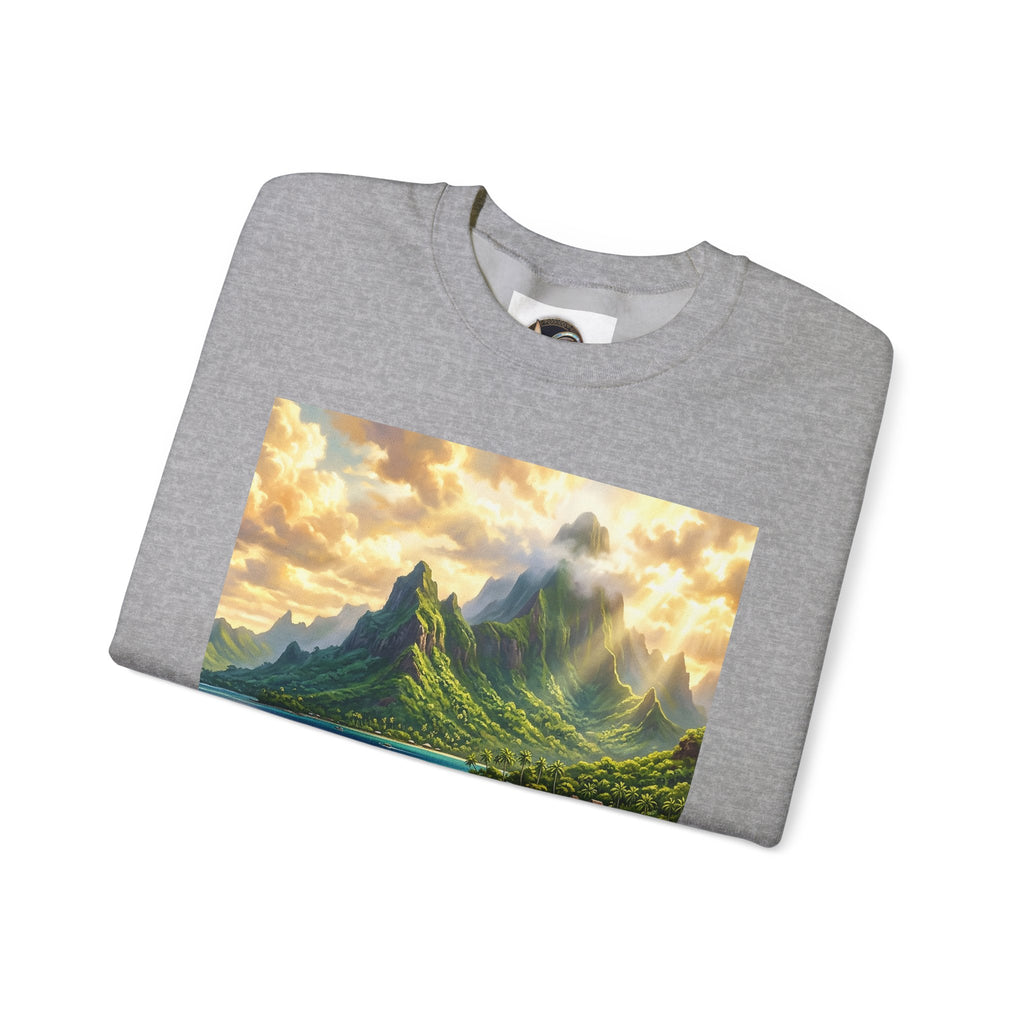 Tropical Island Crewneck Sweatshirt — Scenic Beach Landscape Pullover