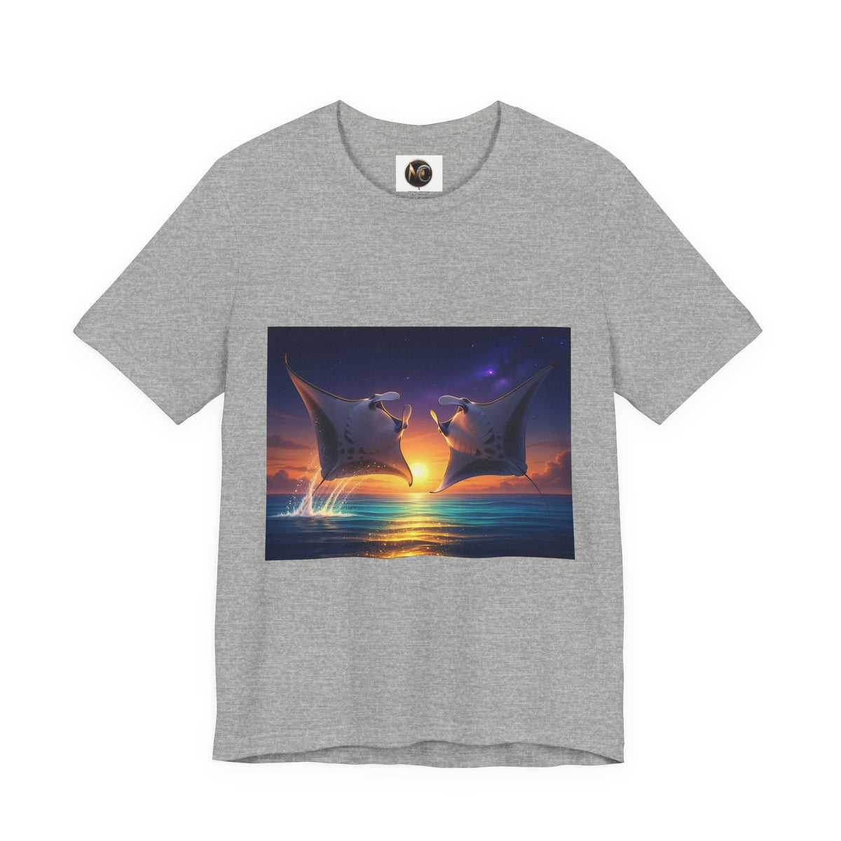 Sunset Manta Rays Graphic Tee — Ocean Sunset Dolphin-Style Art Shirt