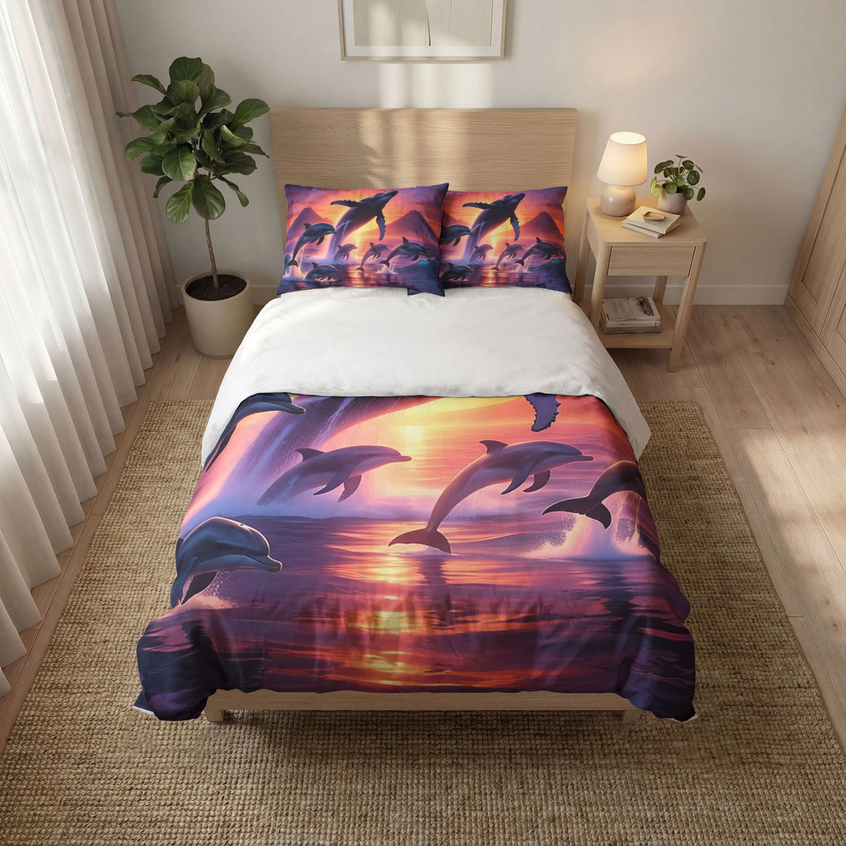Dolphin Sunset Quilt Cover Set — 3-Piece Ocean Whale Duvet Cover