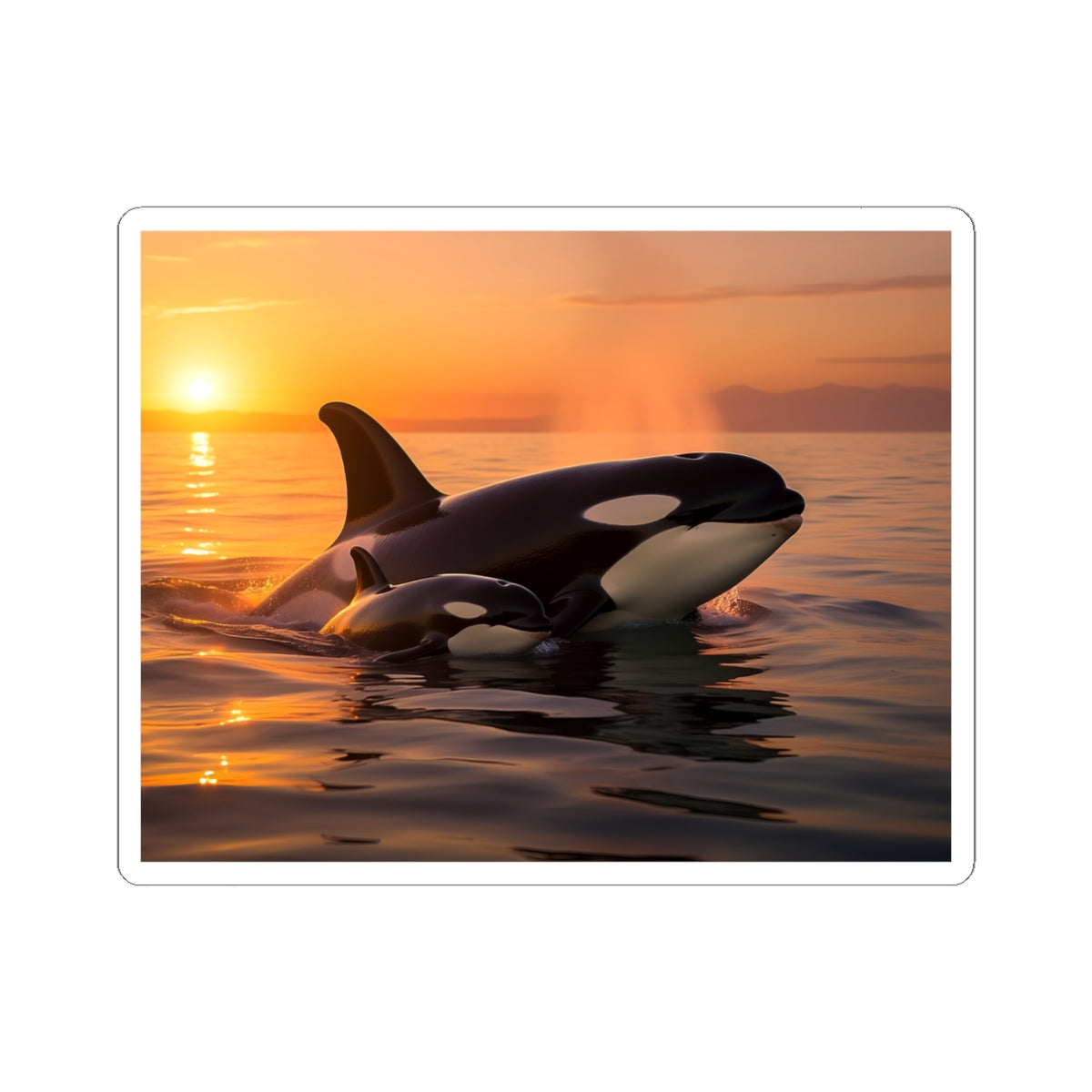 Orca Sunset Sticker — Killer Whale Kiss-Cut Vinyl Sticker