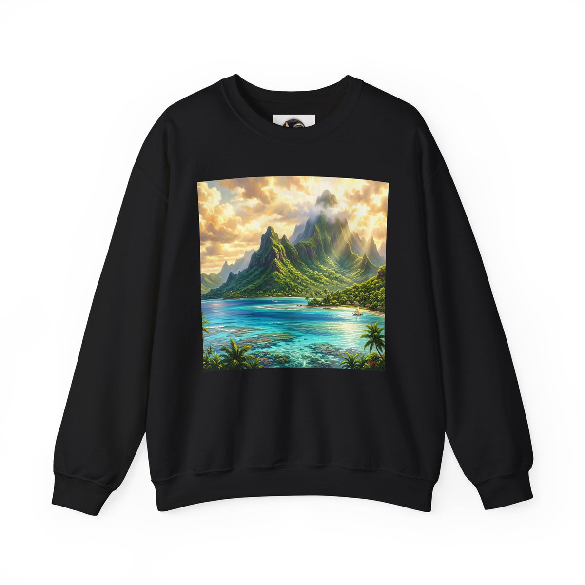 Tropical Island Crewneck Sweatshirt — Scenic Beach Landscape Pullover