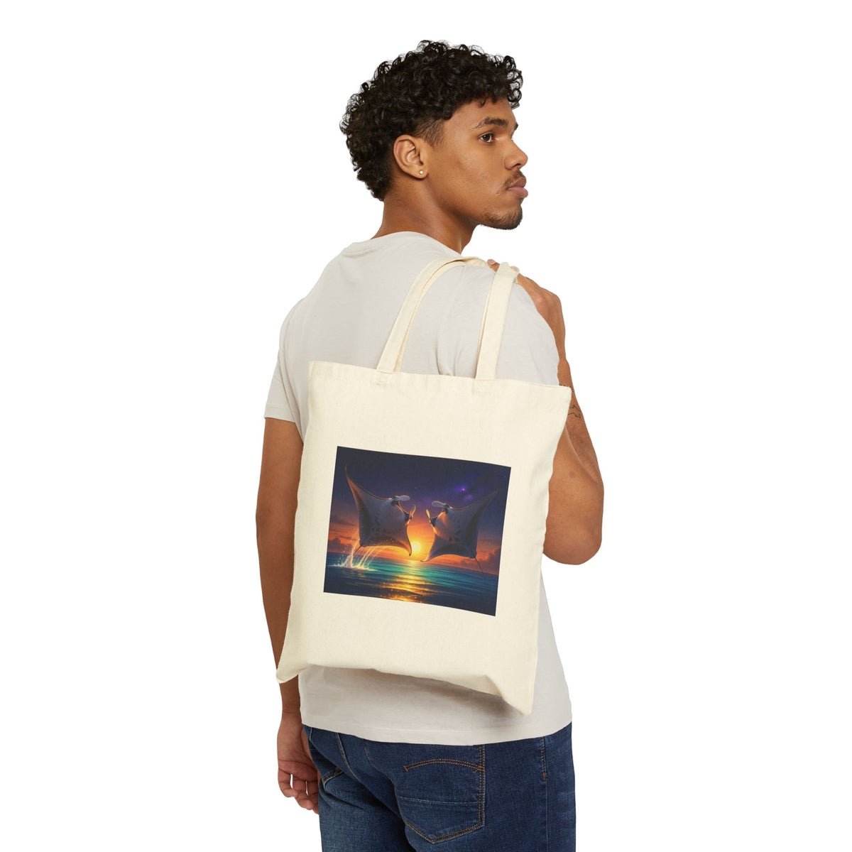 Sunset Cat Lovers Tote Bag — Romantic Double Cat Silhouette Canvas Tote