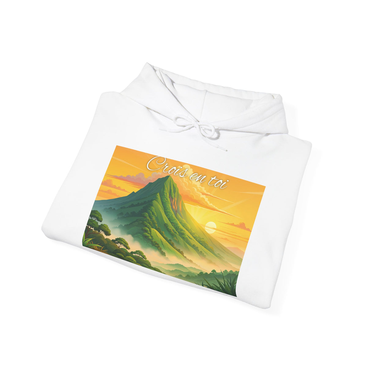 Sunset Mountain Hoodie - Serene Landscape Graphic Sweatshirt
