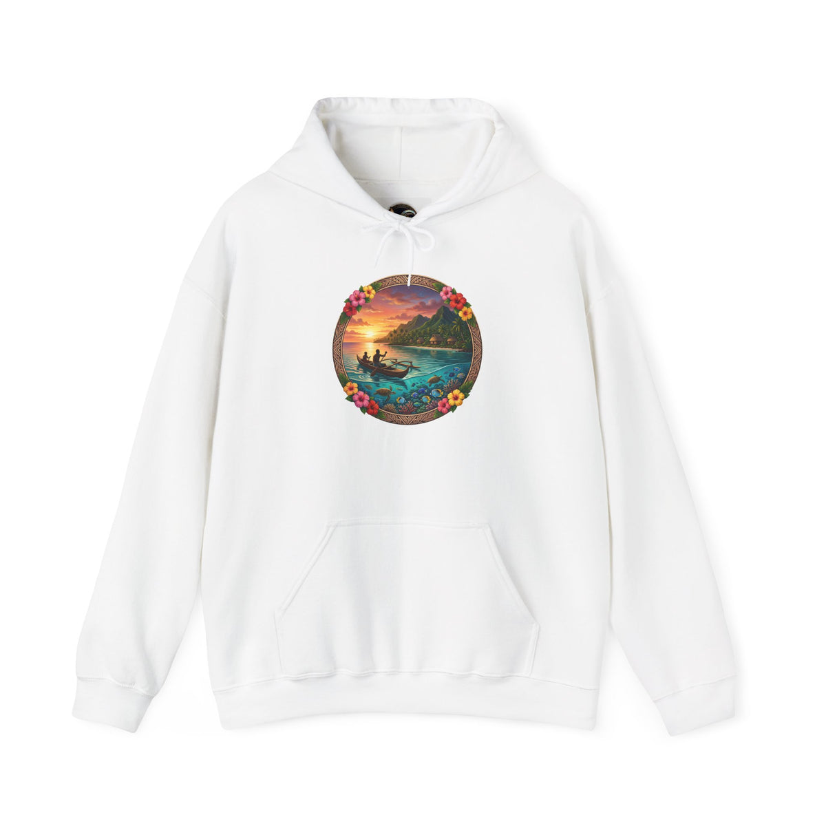 Sunset Surf Hoodie — Tropical Beach Circle Graphic Sweatshirt