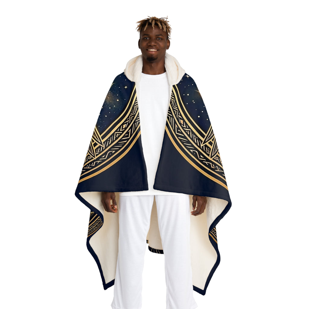 Hooded Sherpa Blanket — Mystic Gold Night Design