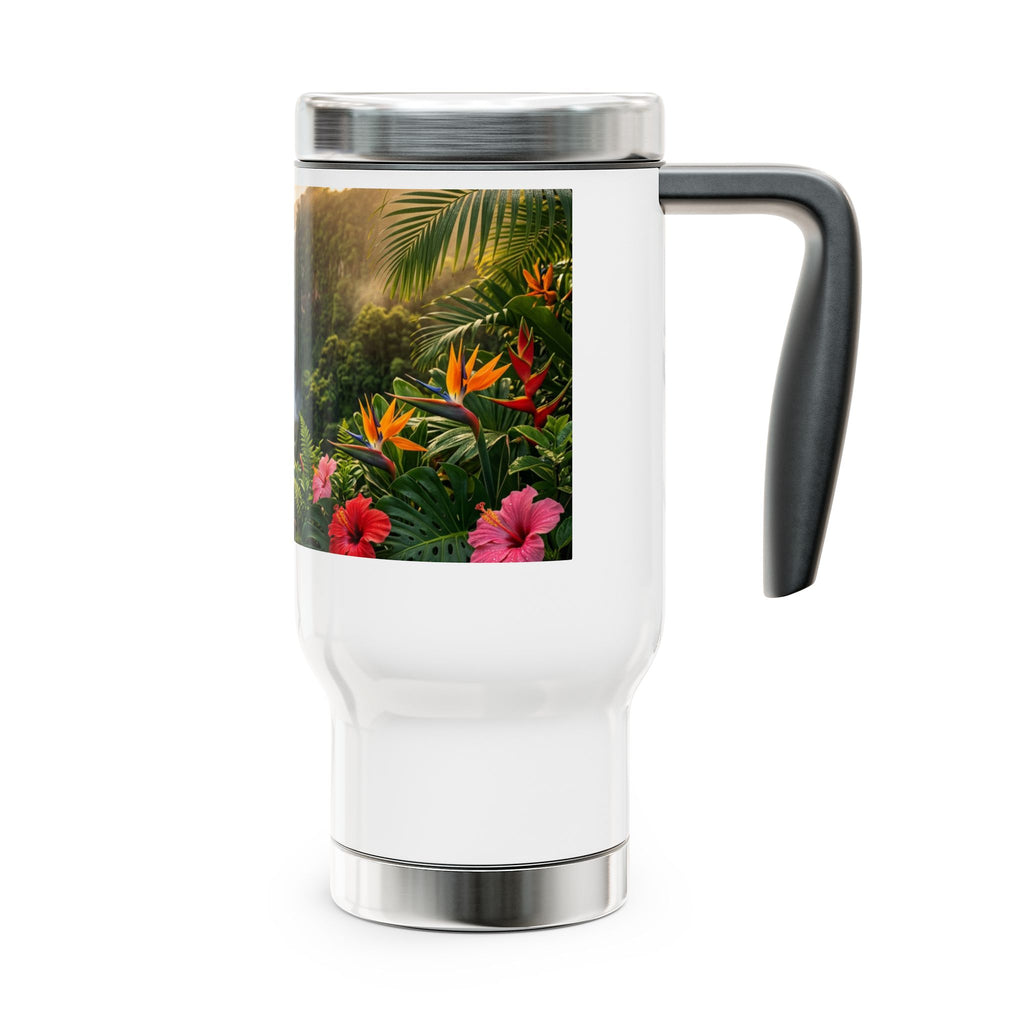 Tropical Waterfall Travel Mug — 14oz Stainless Steel Insulated Mug with Handle