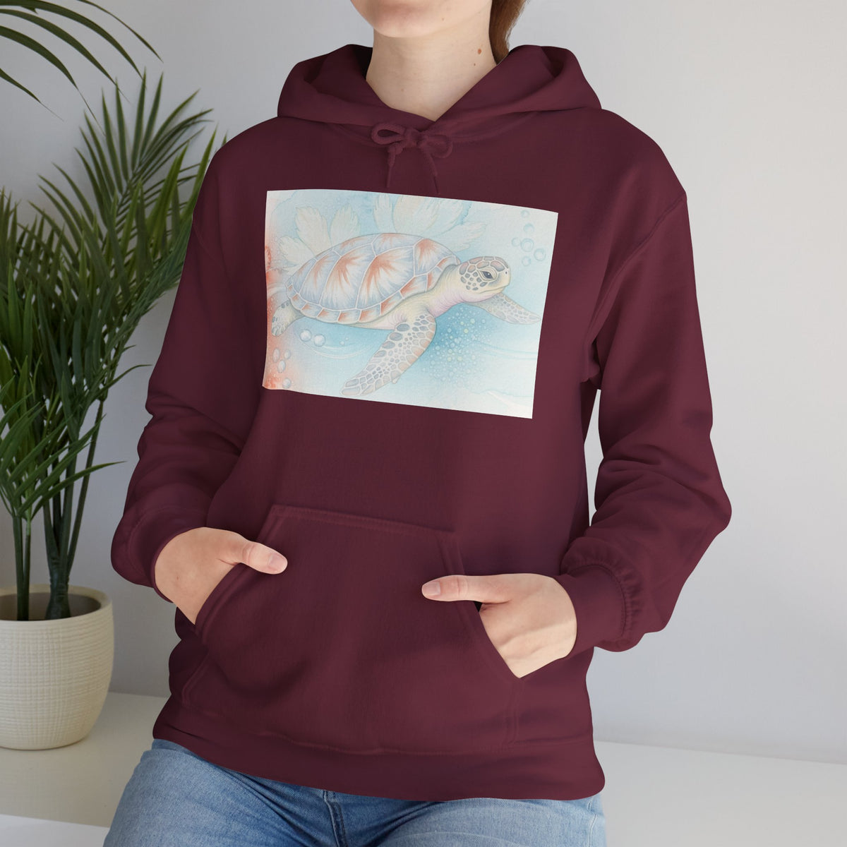 Sea Turtle Watercolor Hoodie — Pastel Ocean Turtle Pullover