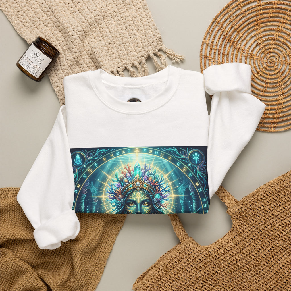 Mystic Goddess Crewneck Sweatshirt — Neon Spiritual Art Pullover