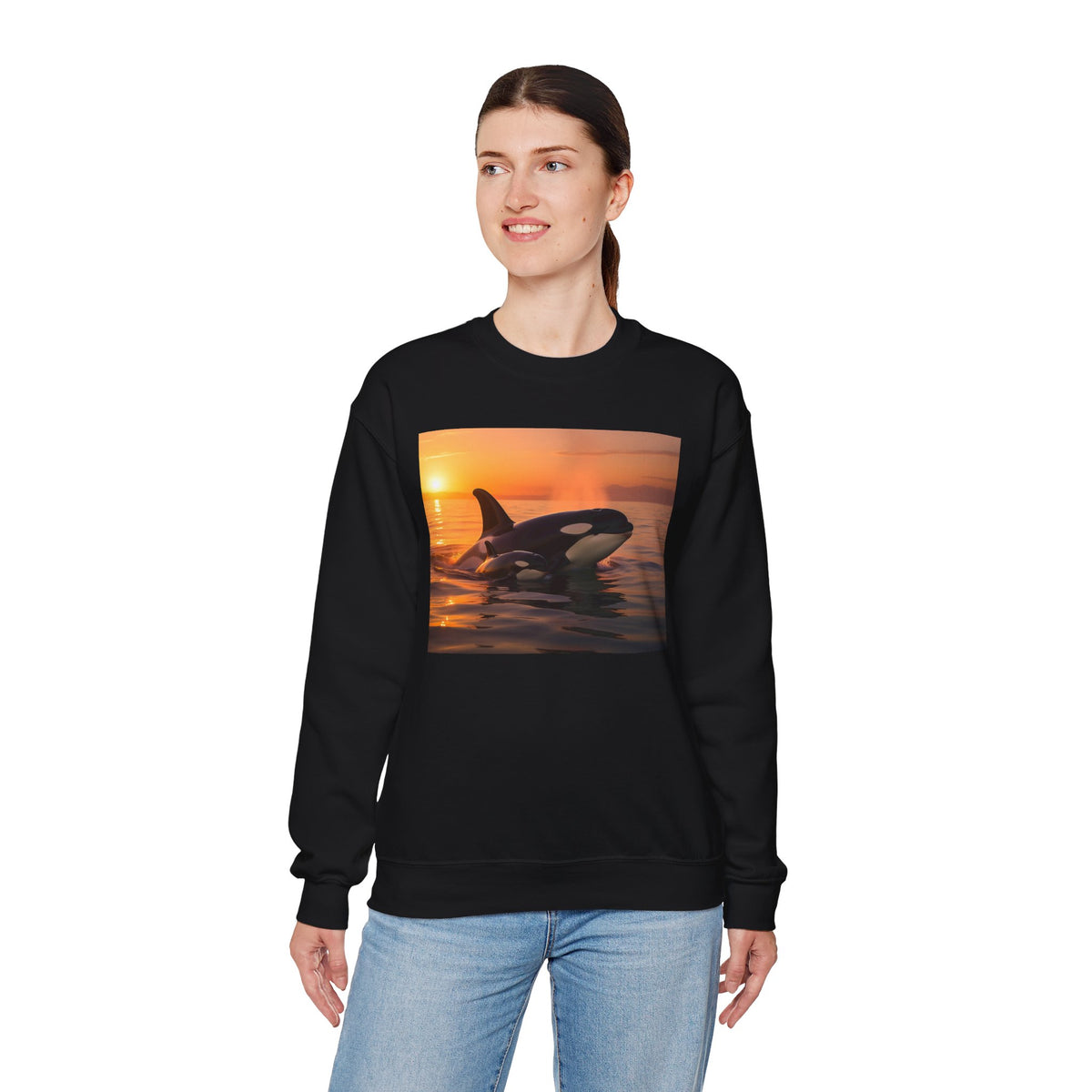 Orca Sunset Crewneck Sweatshirt — Killer Whale Photo Sweatshirt