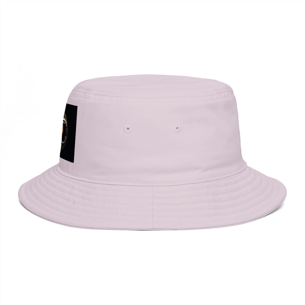 Brown Bucket Hat with Gold and Pearly Emblem — Bold Statement Sun Hat