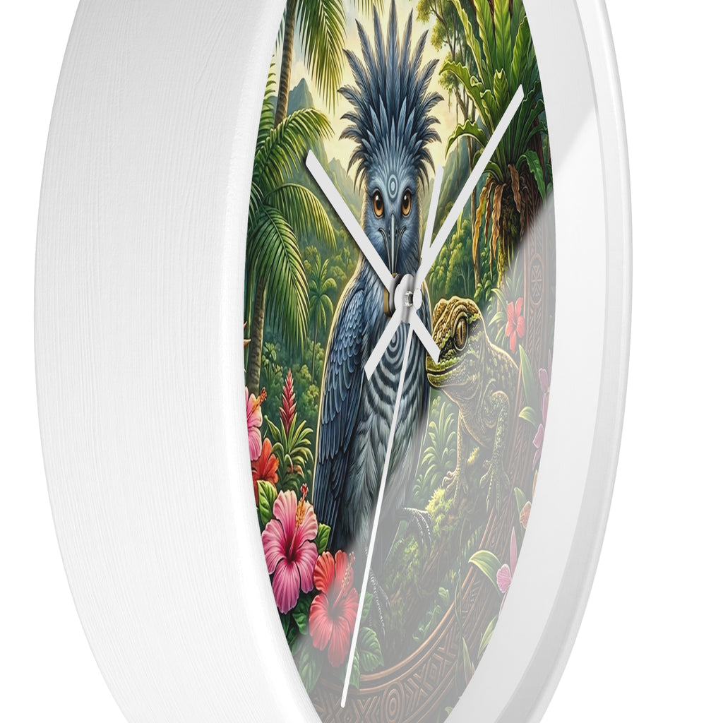 Tropical Bird Wall Clock — Blue Palm Cockatoo & Lizard Jungle Decor