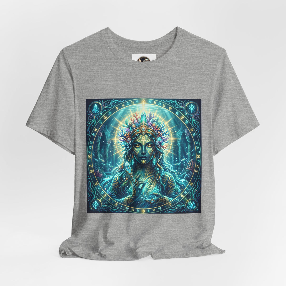 Mystic Goddess Art Tee — Celestial Blue Spiritual Graphic T-Shirt