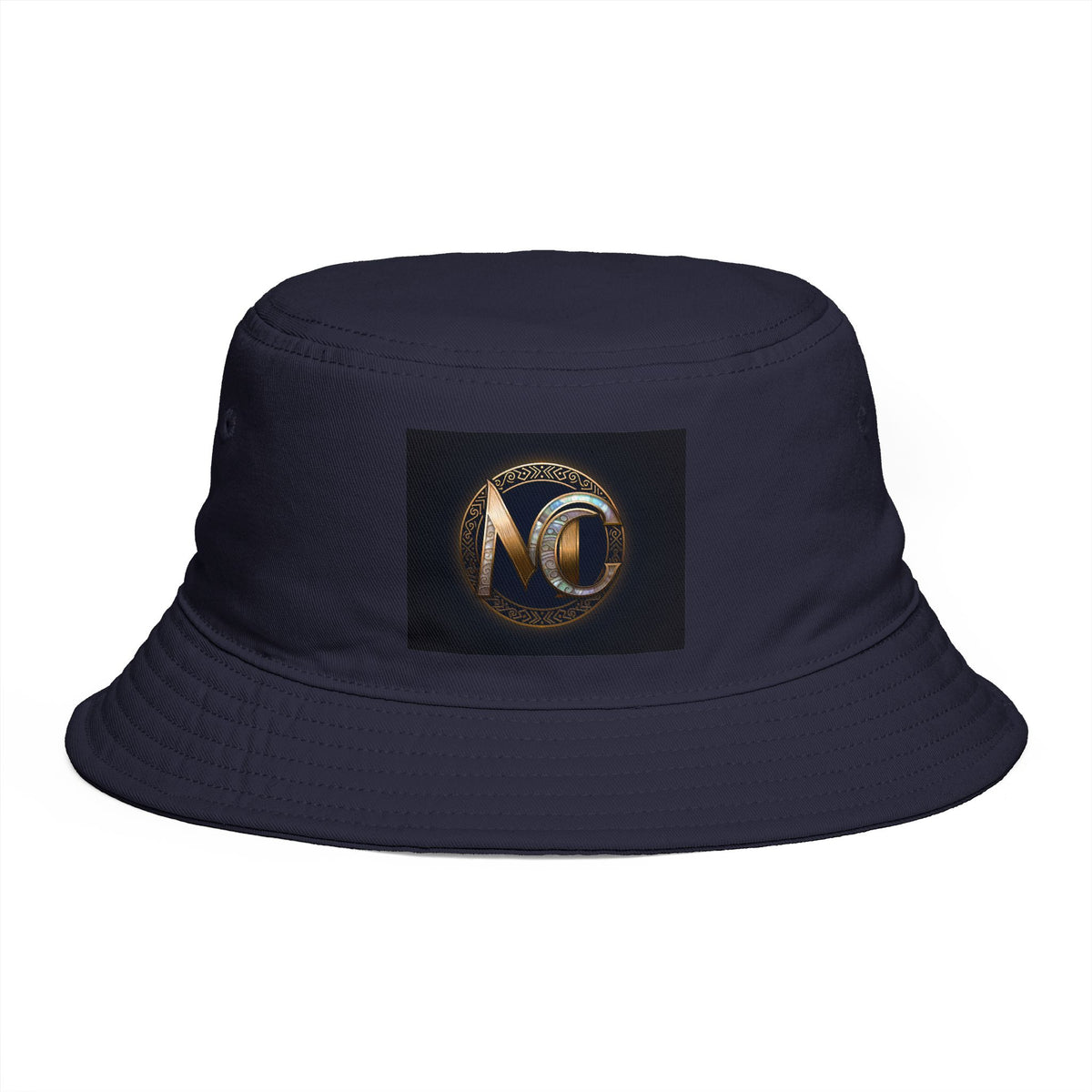 Brown Bucket Hat with Gold and Pearly Emblem — Bold Statement Sun Hat