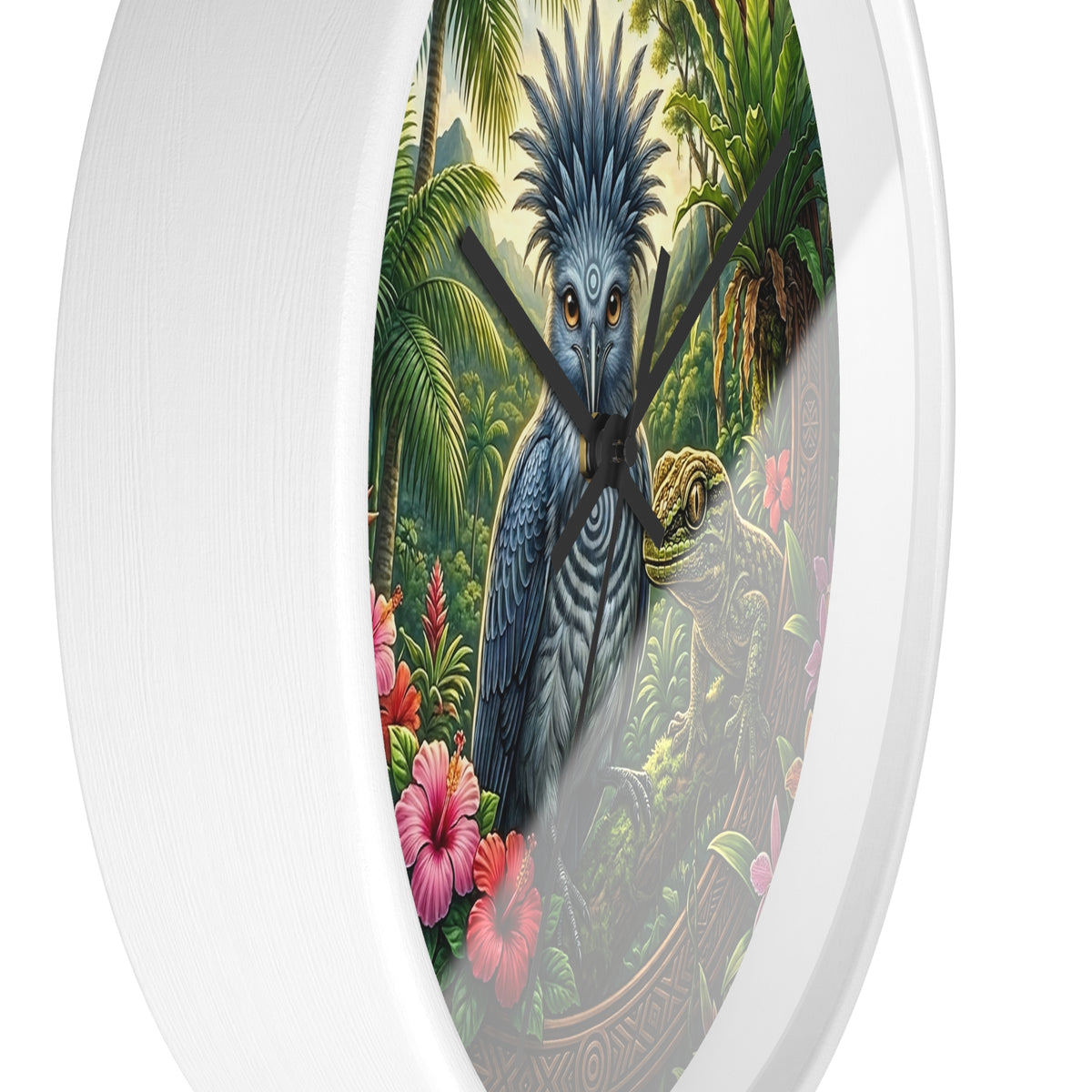 Tropical Bird Wall Clock — Blue Palm Cockatoo & Lizard Jungle Decor
