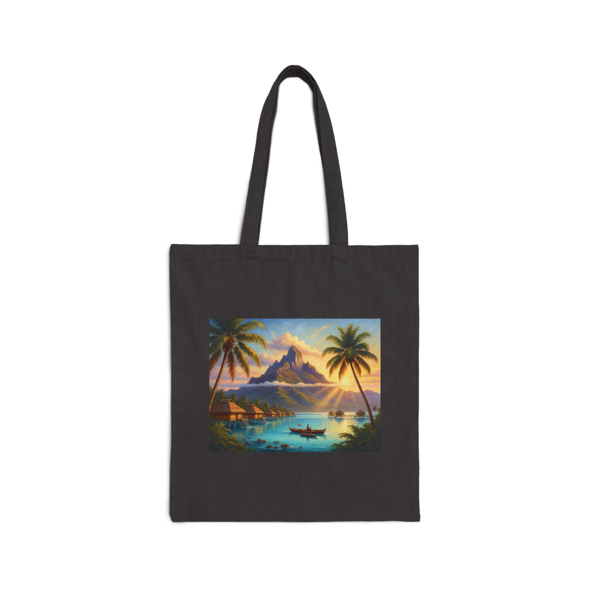Tote Bag — Tropical Island Sunset Canvas Tote (Beach Paradise Print)