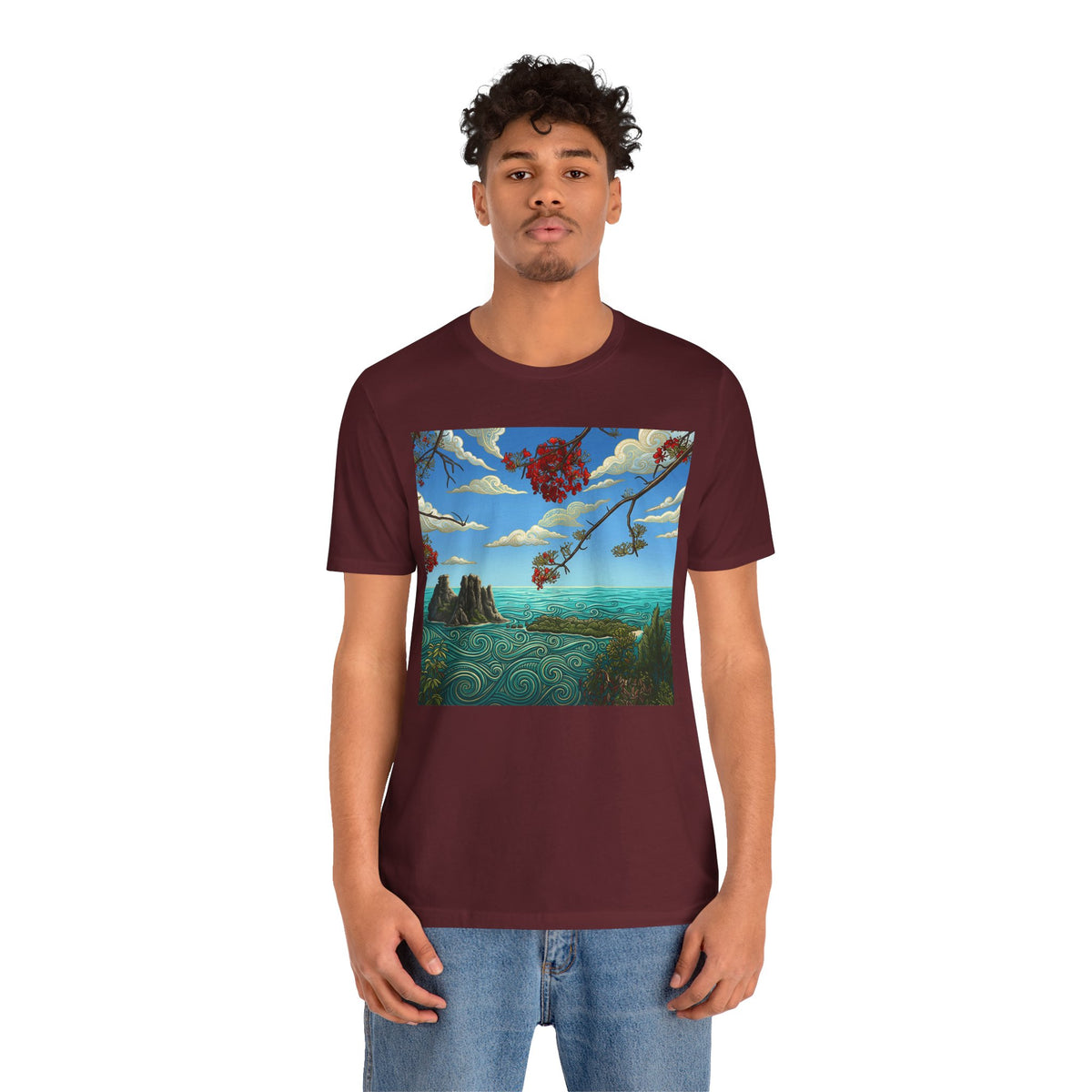 Surreal Beachscape Tee — Dreamy Sunset Ocean Art T-Shirt