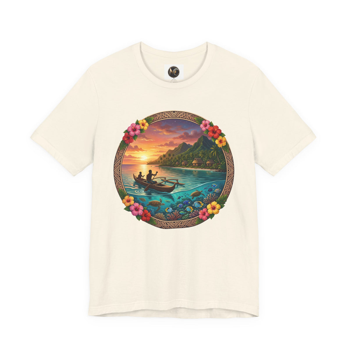 Sunset Island Graphic Tee — Tropical Beach Circle Design