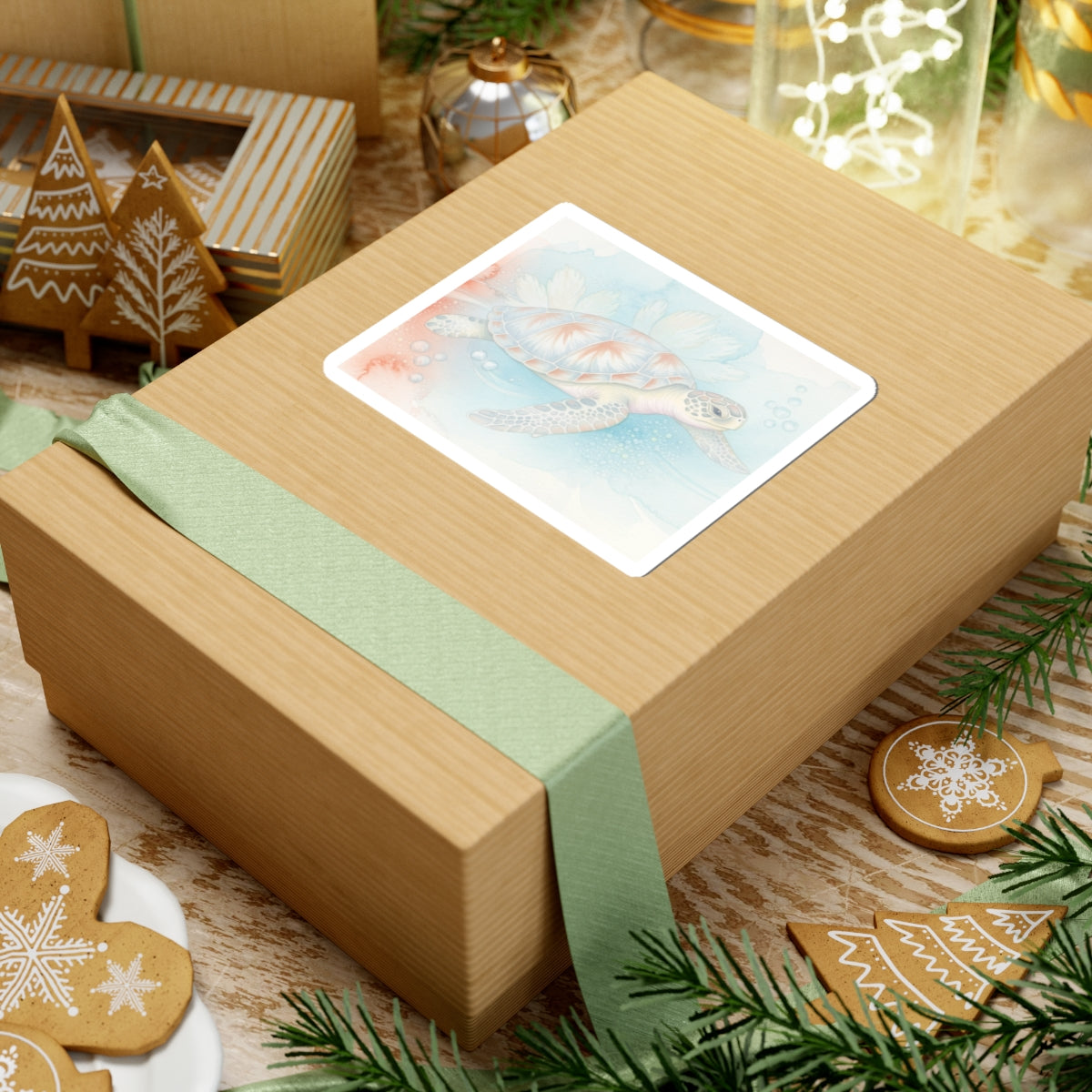 Sea Turtle Watercolor Sticker — Pastel Ocean Kiss-Cut Decal