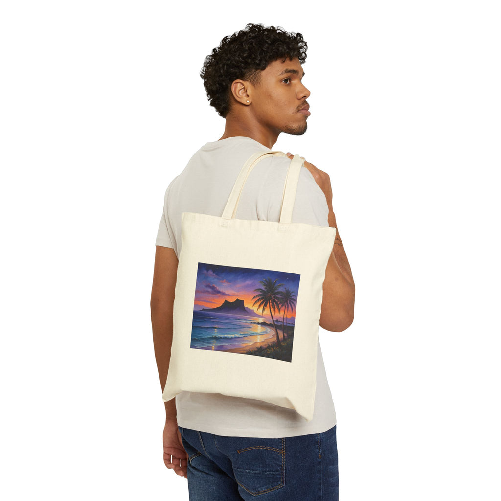 Tote Bag - Tropical Sunset Beach Scene Canvas Tote