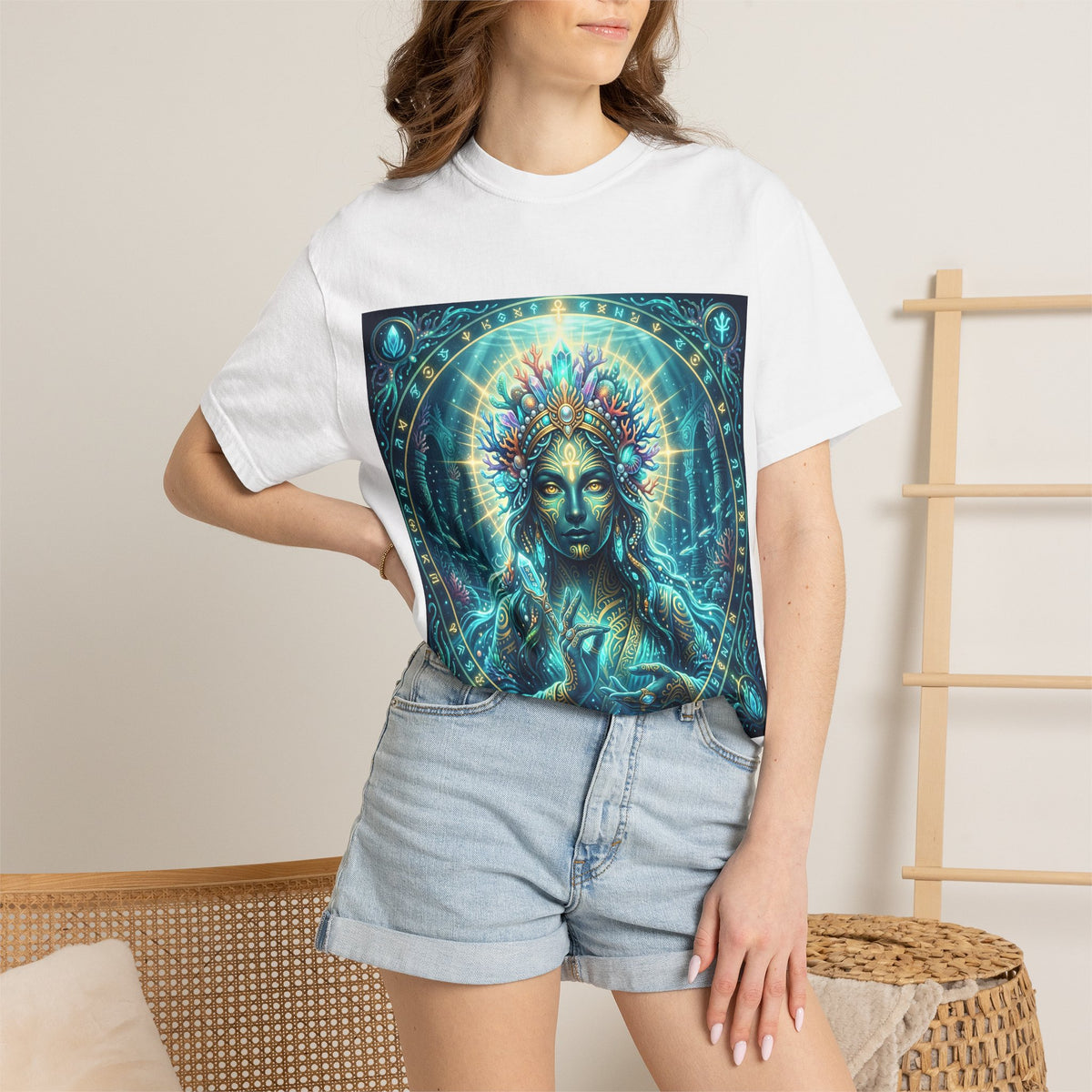 Mystic Goddess T-Shirt — Ethereal Blue Spiritual Art Tee