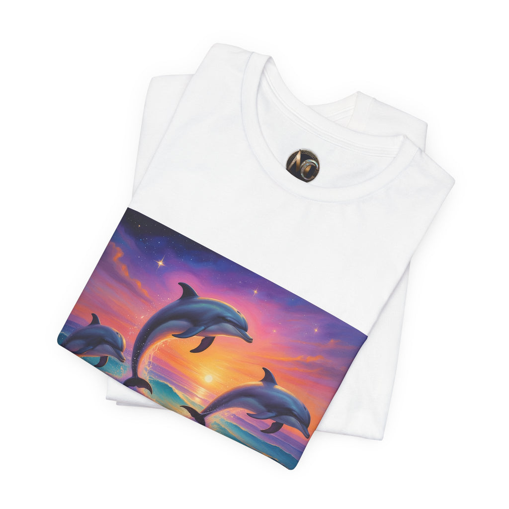 Dolphin Sunset T-Shirt — Vibrant Ocean Sunset Dolphins Tee