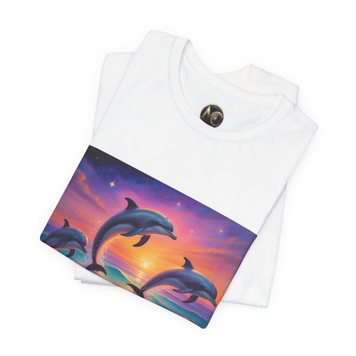 Dolphin Sunset T-Shirt — Vibrant Ocean Sunset Dolphins Tee