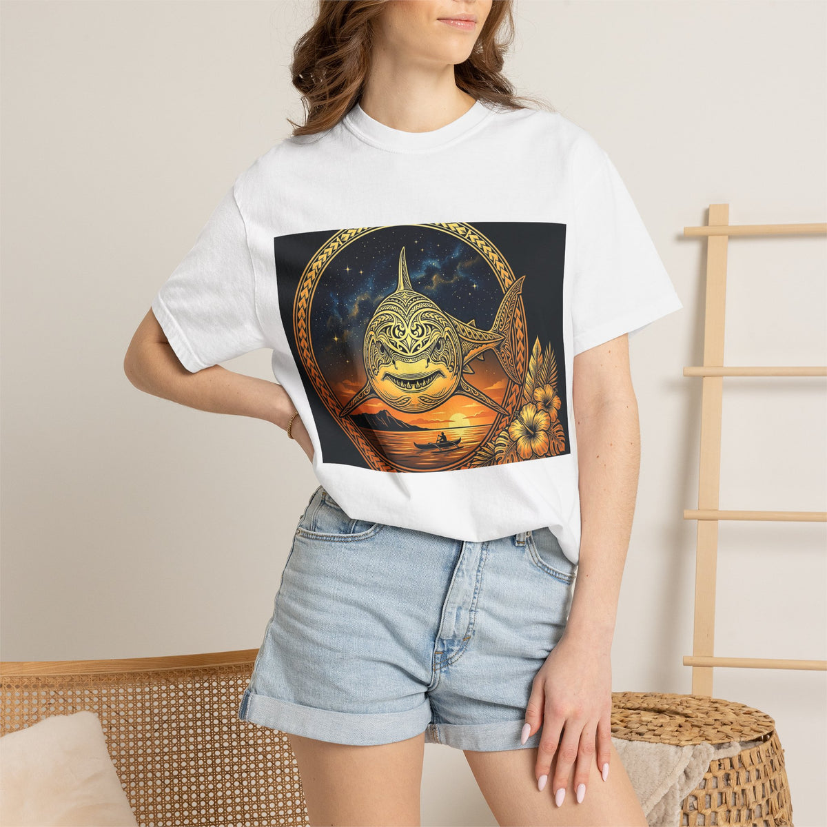 Shark Sunset Graphic T-Shirt — Vintage Nautical Ocean Tee