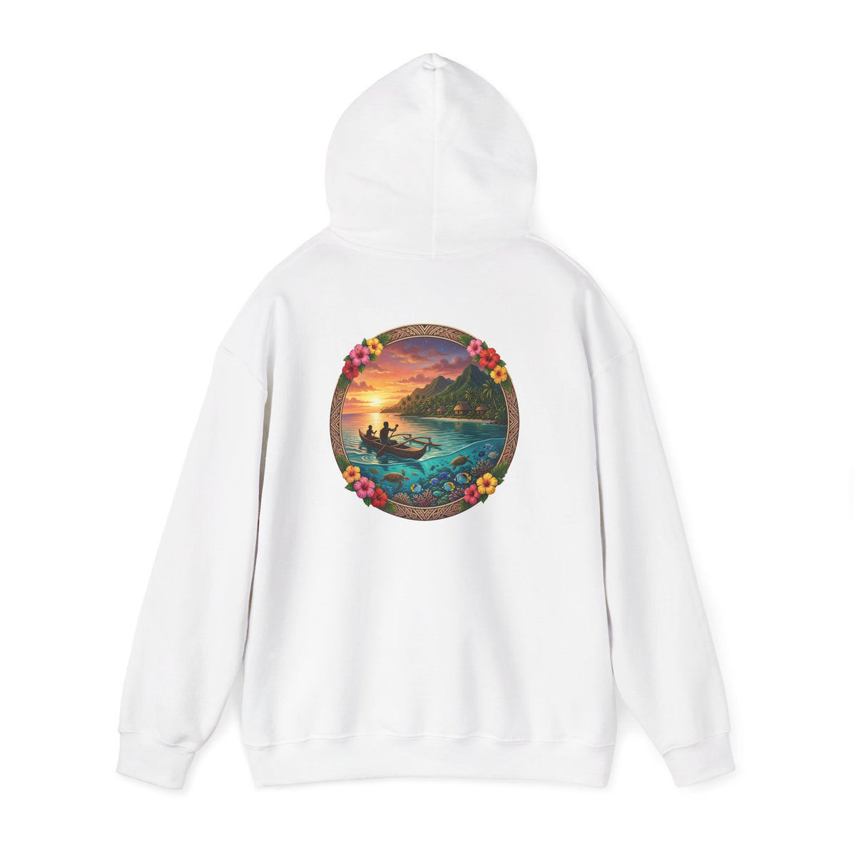 Sunset Surf Hoodie — Tropical Beach Circle Graphic Sweatshirt