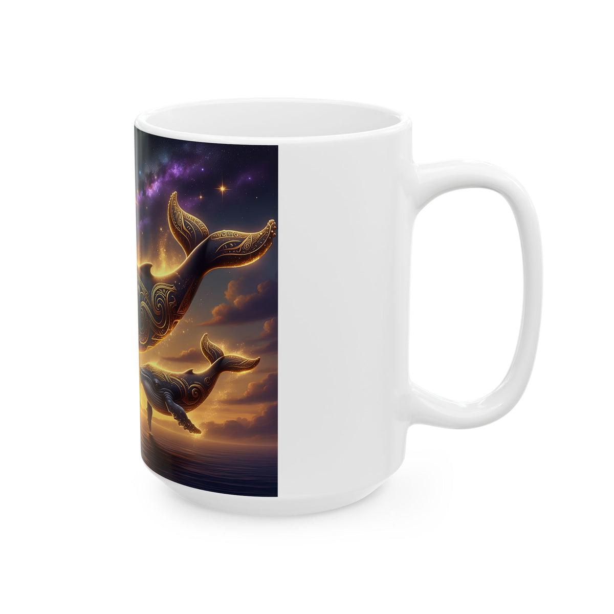 Whale Sunset Ceramic Mug — Mystical Ocean Nightscape Coffee Cup (11oz/15oz)