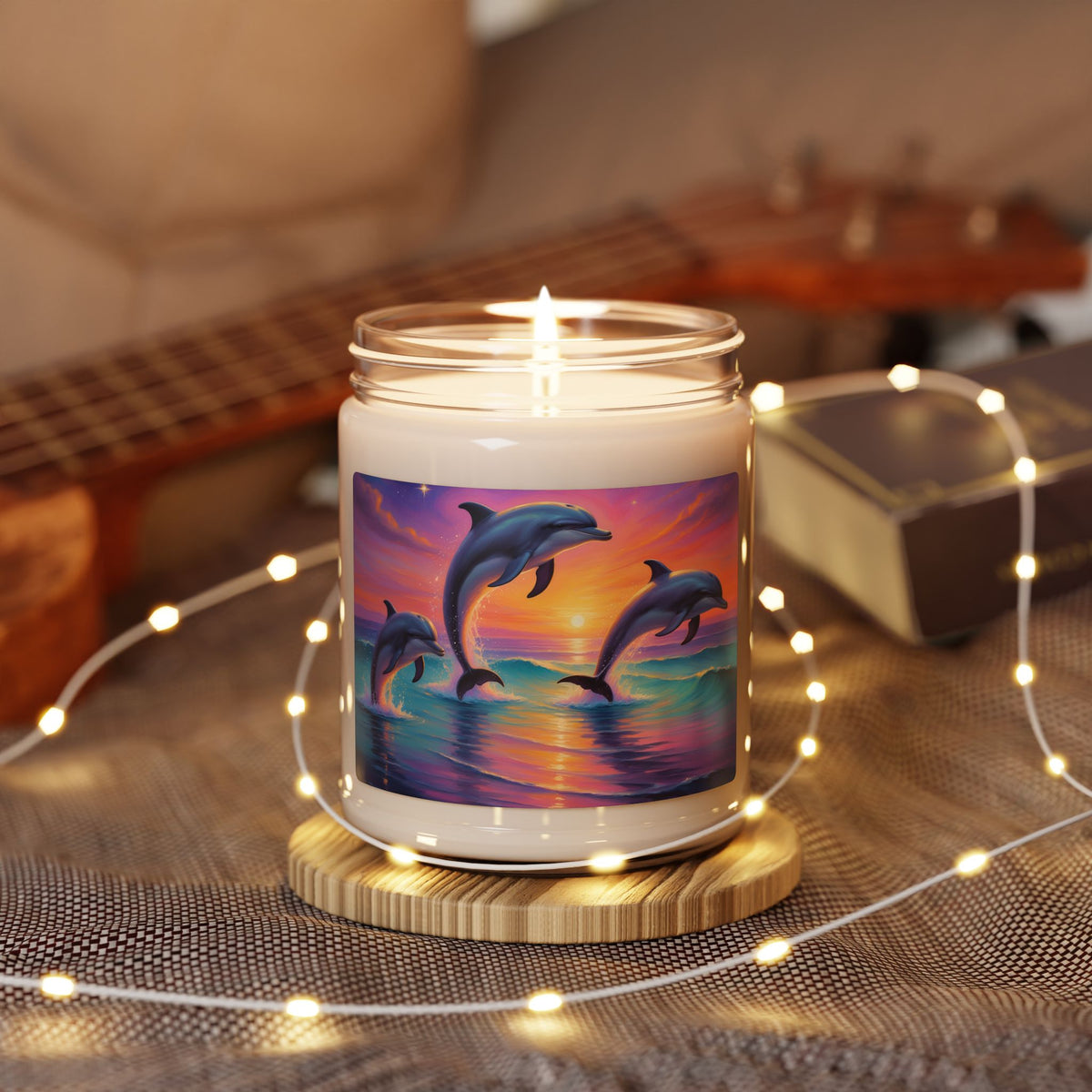 Dolphin Sunset Soy Candle — 9oz Scented Jar (Relaxing Ocean Breeze)