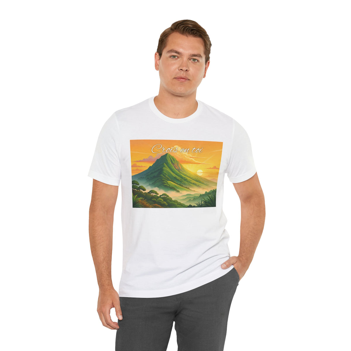 Sunrise Mountain Graphic Tee — 'Good Morning' Scenic Nature T-Shirt