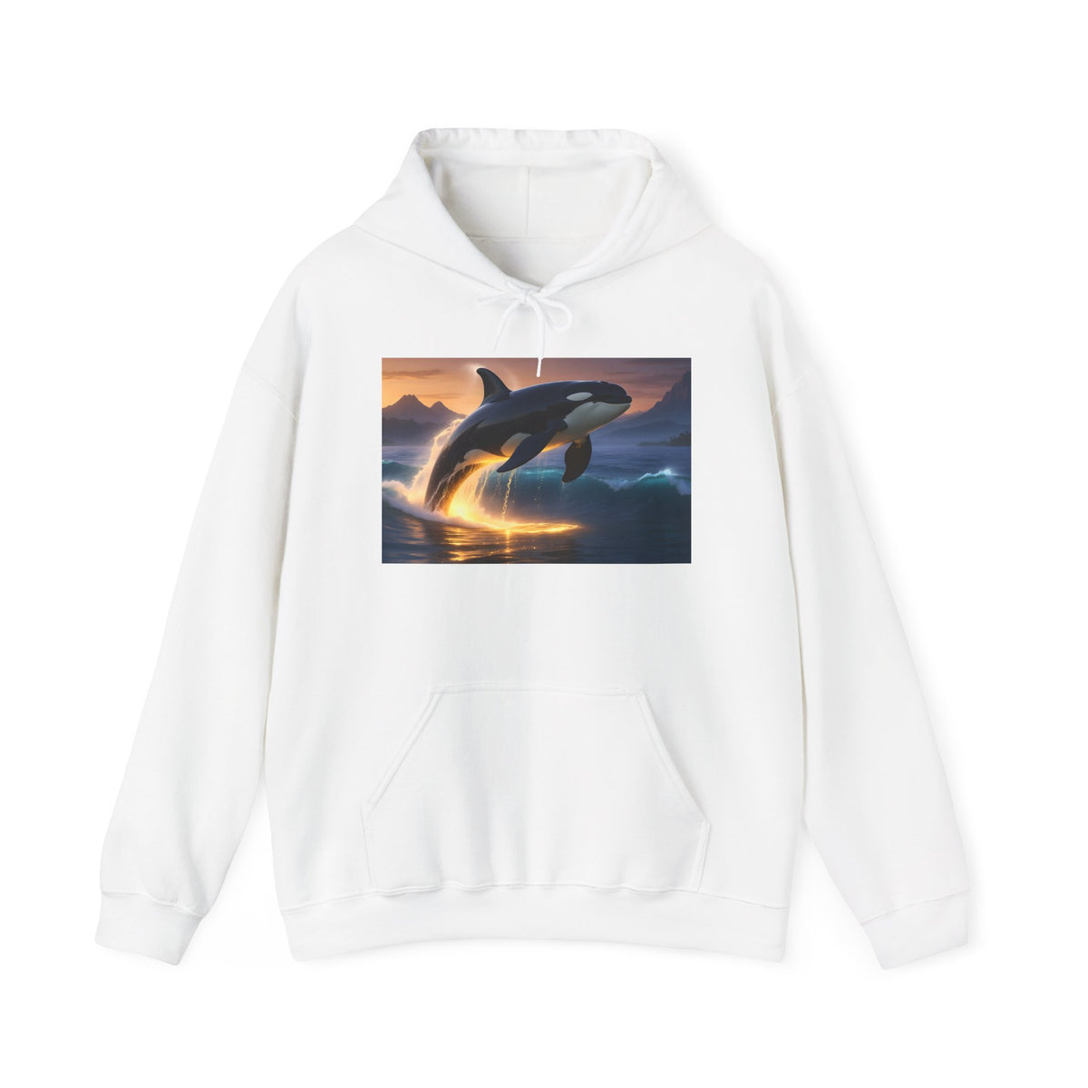 Orca Sunset Hoodie — Majestic Whale Jump Graphic Sweatshirt