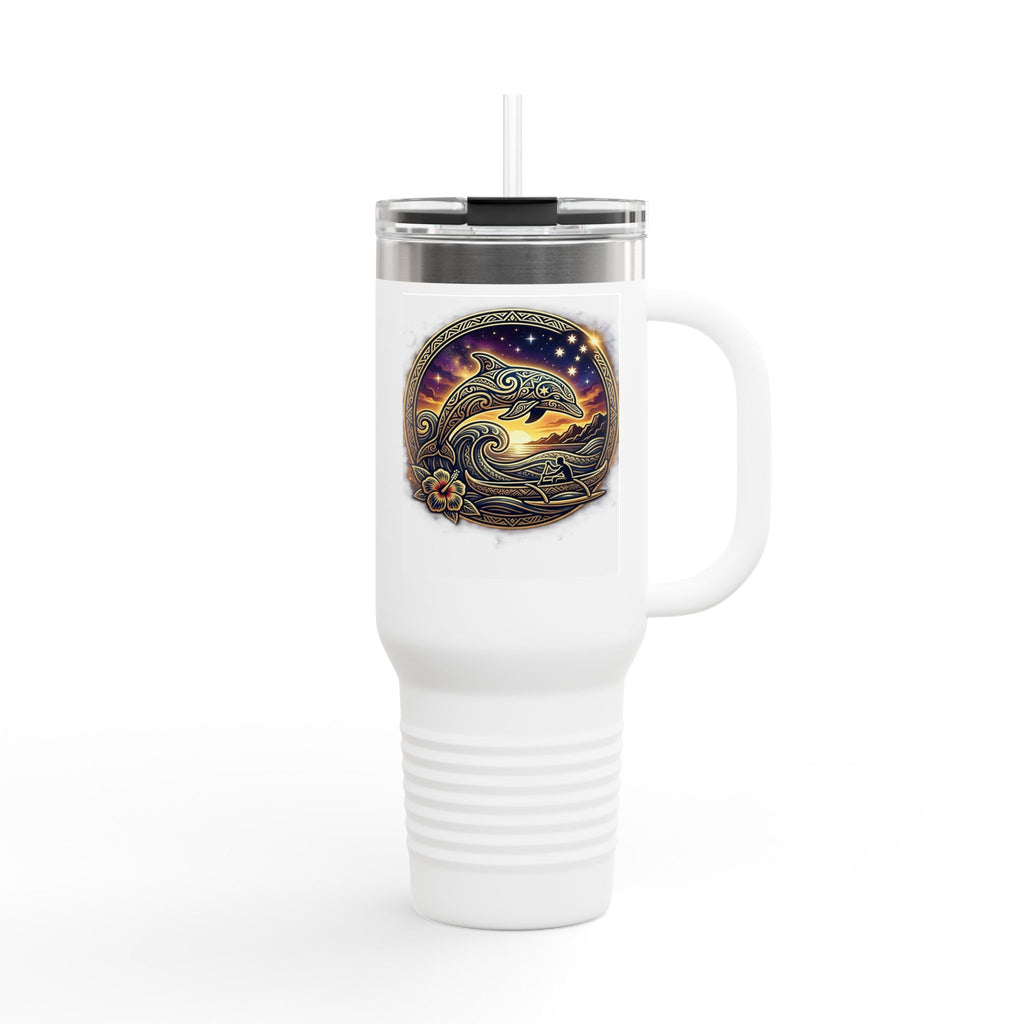 40oz Insulated Travel Mug — Cosmic Dolphin Sunset Stainless Tumbler