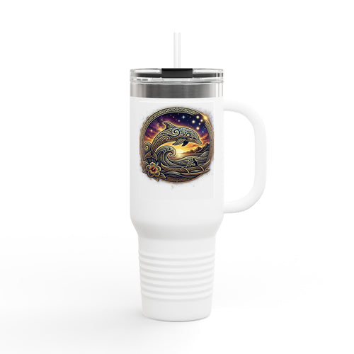 40oz Insulated Travel Mug — Cosmic Dolphin Sunset Stainless Tumbler