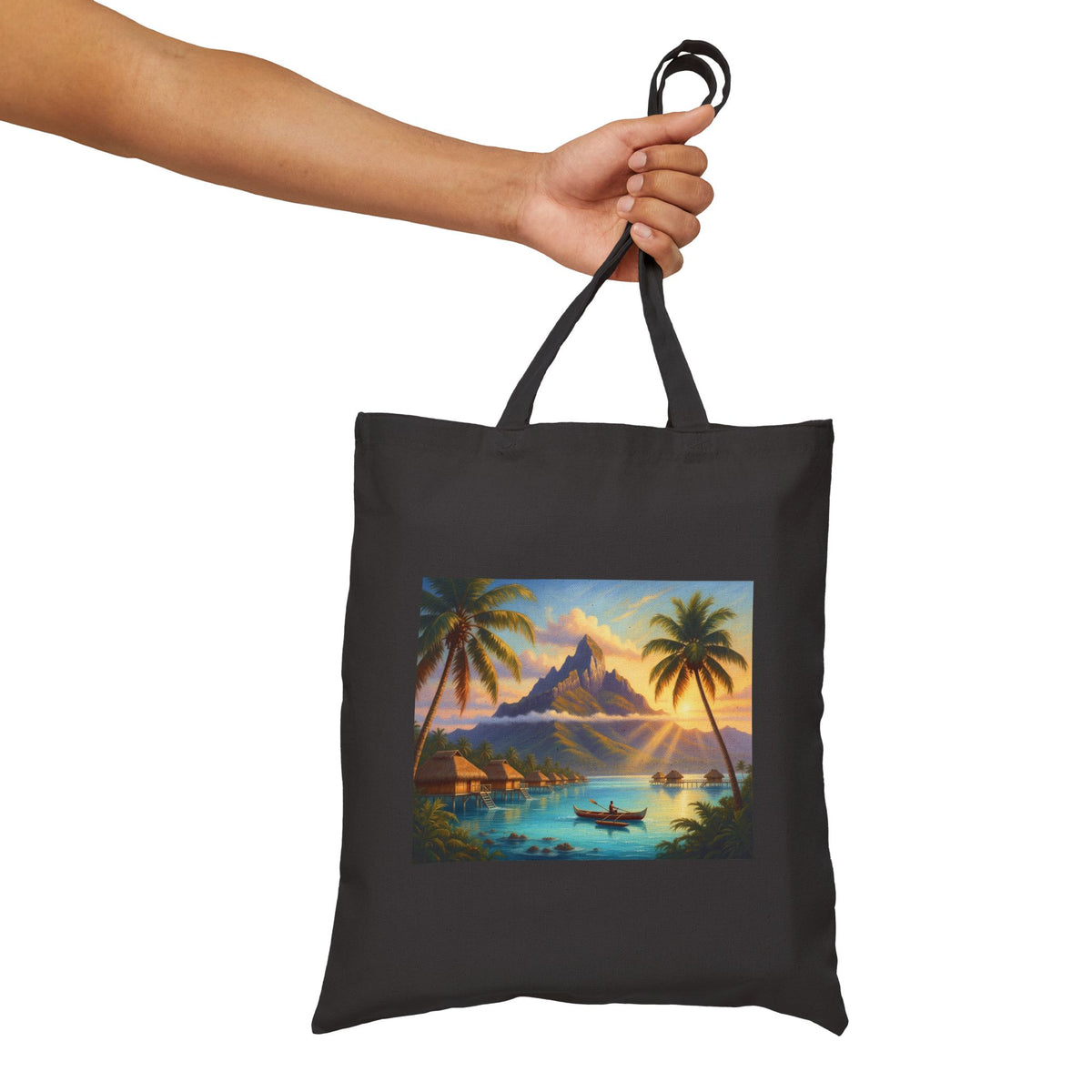 Tote Bag — Tropical Island Sunset Canvas Tote (Beach Paradise Print)