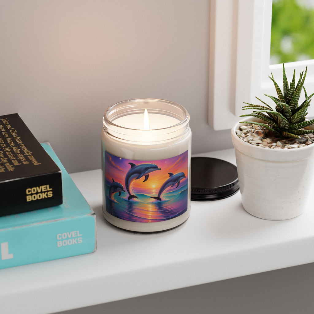 Dolphin Sunset Soy Candle — 9oz Scented Jar (Relaxing Ocean Breeze)